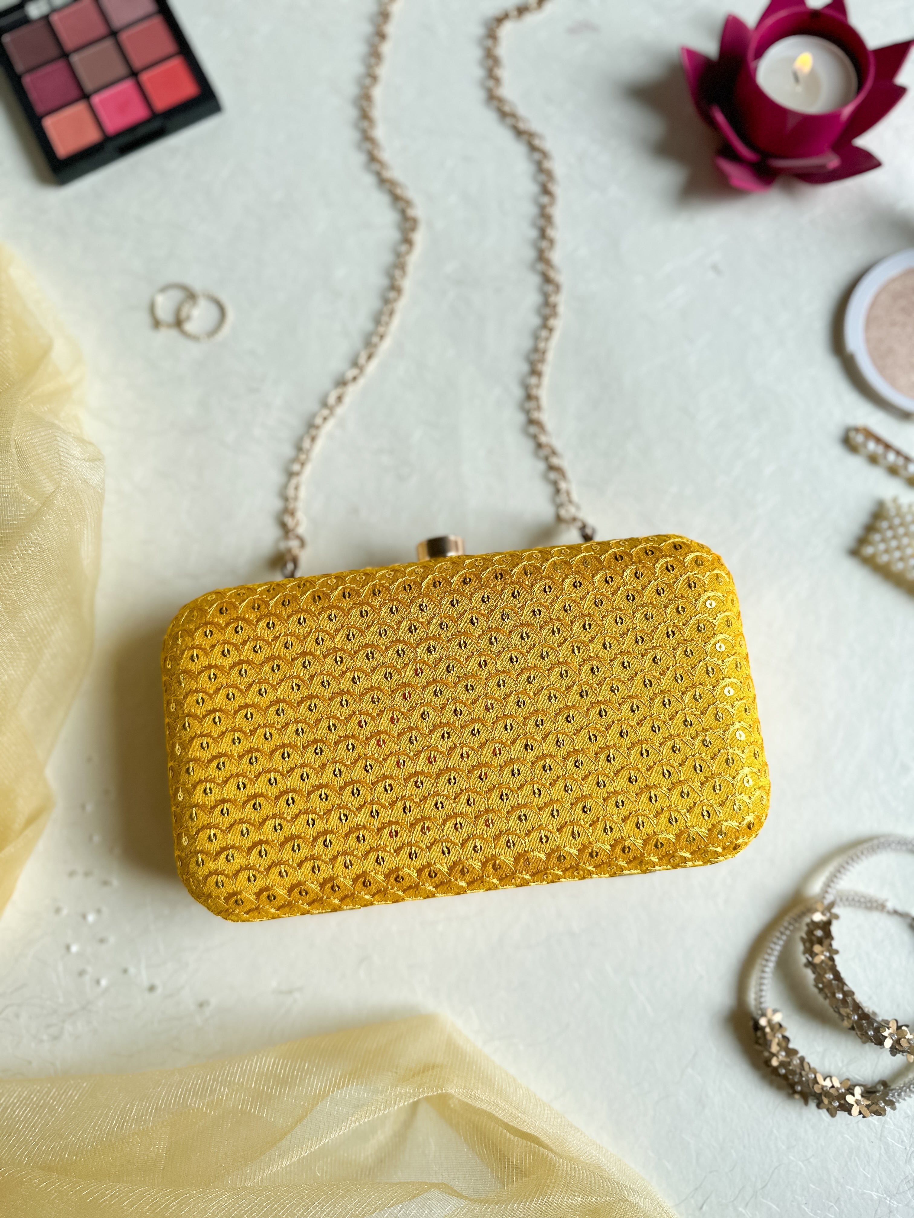 Nice-G Yellow Charm Clutch: Your Stylish Statement Piece